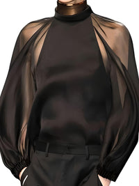 Thumbnail for Women's Fashion Sexy Mesh See-Through Blouses Long Sleeves Loose Solid Color Casual High Street Shirt Tops, Drestiny, Blouses, Black Blouses, Casual Shirts, Dress Shirts, Mock Necks, Turtlenecks, Long Sleeves, Black, S, M, L, XL, XXL, 2XL, United States, Canada, Australia, New Zealand, United Kingdom, shopdrestiny.com
