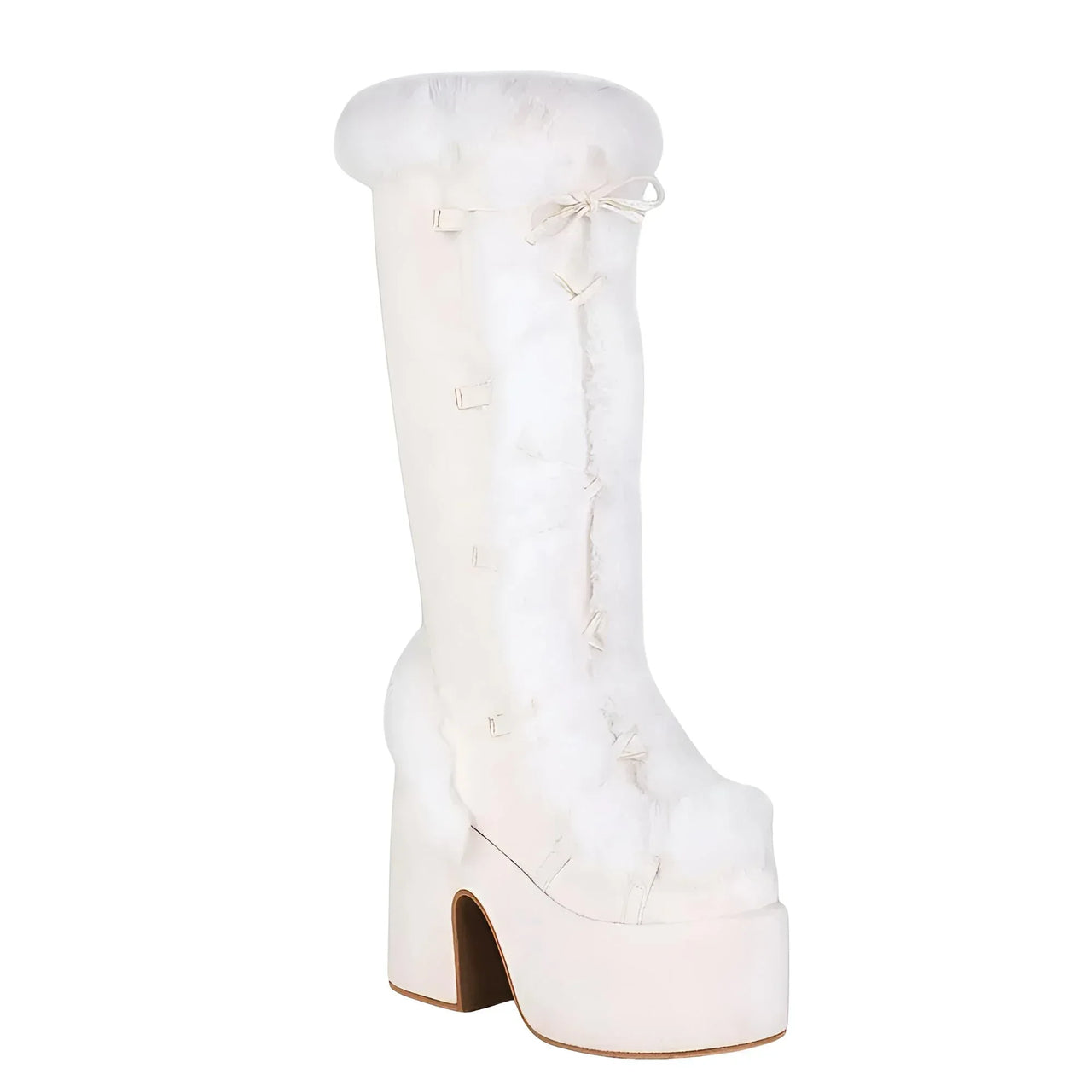 Women's Faux-Fur Chunky Platform Boots Block High Heel Boots