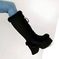 Thumbnail for Women's Faux-Fur Chunky Platform Boots Block High Heel Boots