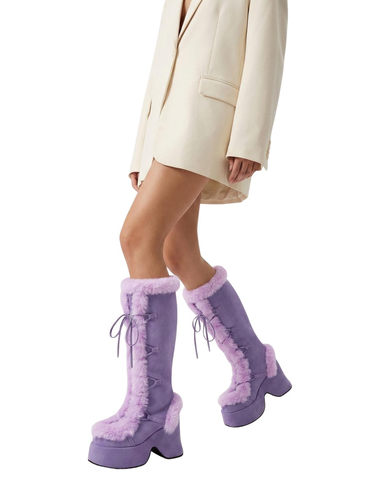 Women's Faux-Fur Chunky Platform Boots Block High Heel Boots