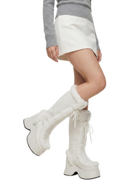 Thumbnail for Women's Faux-Fur Chunky Platform Boots Block High Heel Boots