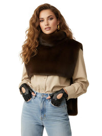 Thumbnail for Women's Faux-Mink Fur Vest Turtleneck Eco Mink Fur Tank Tops Sleeveless Jacket Coat