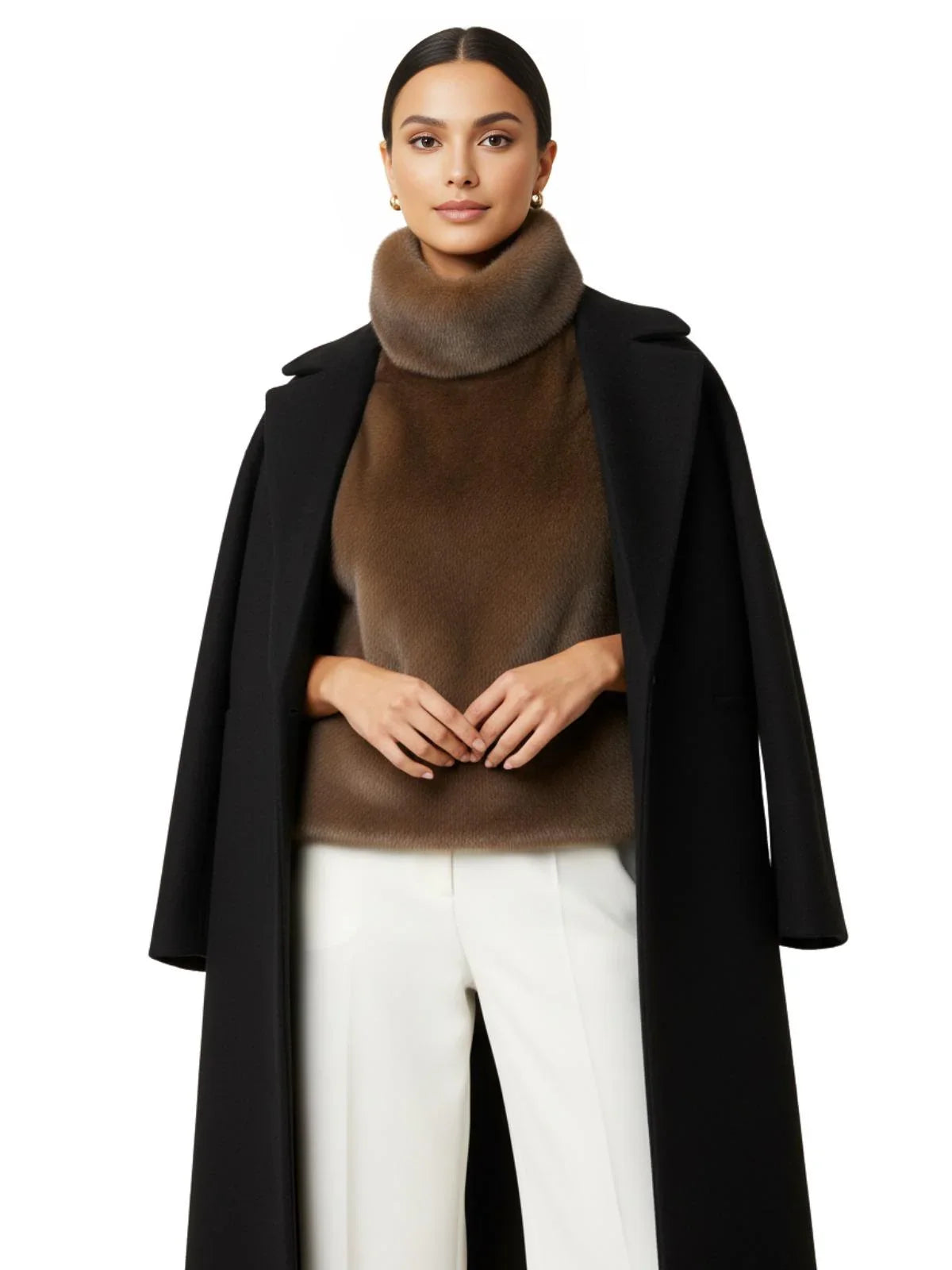 Women's Faux-Mink Fur Vest Turtleneck Eco Mink Fur Tank Tops Sleeveless Jacket Coat