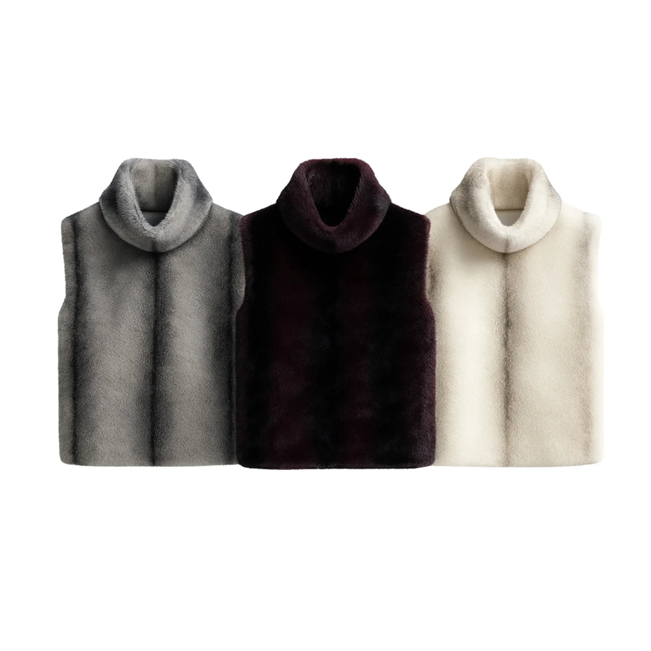 Women's Faux-Mink Fur Vest Turtleneck Eco Mink Fur Tank Tops Sleeveless Jacket Coat