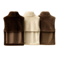 Thumbnail for Women's Faux-Mink Fur Vest Turtleneck Eco Mink Fur Tank Tops Sleeveless Jacket Coat
