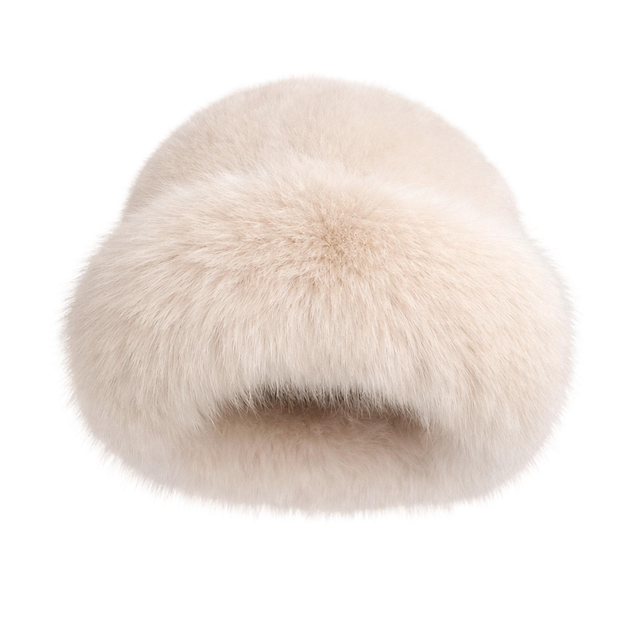 Beige faux fur hat on a white background