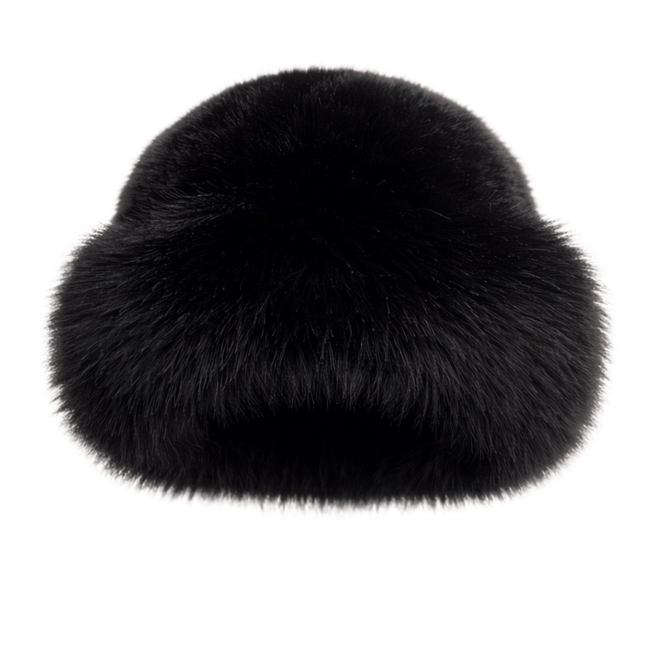 Black Faux Fur Hat on a white background