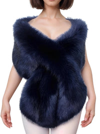 Thumbnail for Women's Faux Fur Shawl Long Scarf Neck Warmer Women Furry Shawl Wedding Bridal Jacket Formal Evening Party Shrug Accessories, Drestiny, Scarves, Shawls, One Size, United States, Canada, Australia, New Zealand, United Kingdom, Faux Fur Shawl, Faux Fur Wrap, Luxury Faux Fur Shawl, Wedding Guest Faux Fur Shawl, Black Faux Fur Shawl, Brown, Khaki, Black, White, Wine Red, Grey, Camel, Blue Fox, White Coffee Tip, Dark Blue, shopdrestiny.com