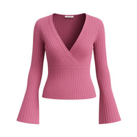 Thumbnail for Pink ribbed long-sleeve top on a white background