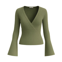 Thumbnail for Green ribbed long-sleeve top on a white background