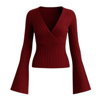 Thumbnail for Red ribbed long-sleeve top on a white background