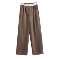 Thumbnail for Brown pants with a white waistband on a white background