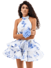 Thumbnail for Women's Floral Backless Mini Dress Women's Summer Sexy Backless Romantic Double Hem Halter Elegant Birthday Banquet Party Bodycon Dress, Drestiny, Mini Dresses, Sleeveless, Off Shoulder, Pink Mini Dress, Pink, Blue Mini Dress, Blue, S, M, L, 4, 6, 8, 10, United States, USA, Canada, Australia, New Zealand, United Kingdom, UK, Floral mini dress, summer floral mini dress, short floral dress, floral mini dress for women, boho floral mini dress, shopdrestiny.com