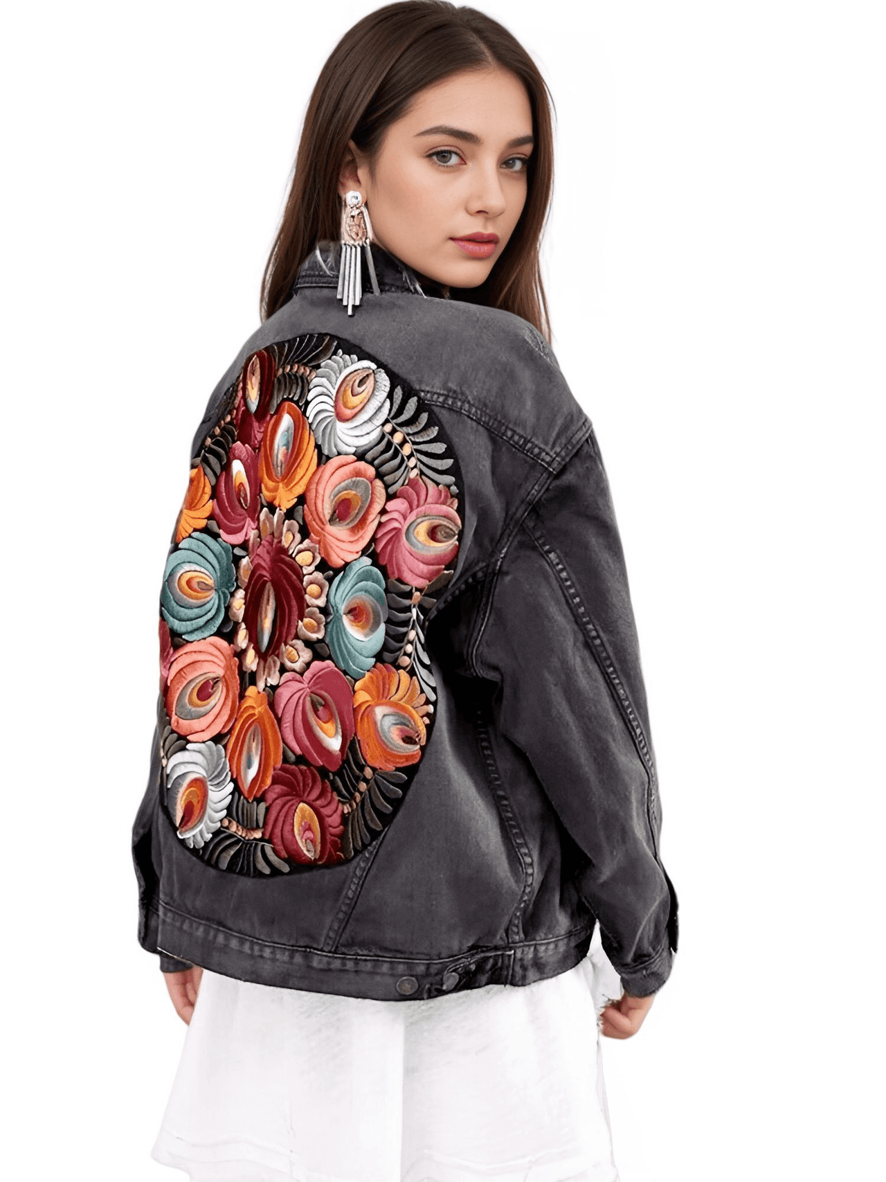 Women's Floral Embroidered Black Denim Jacket -, Jackets , Drestiny , Australia, Black, Dark Red, Green, Jackets, New Zealand, Orange, Pink, United Kingdom, United States , Drestiny , www.shopdrestiny.com
