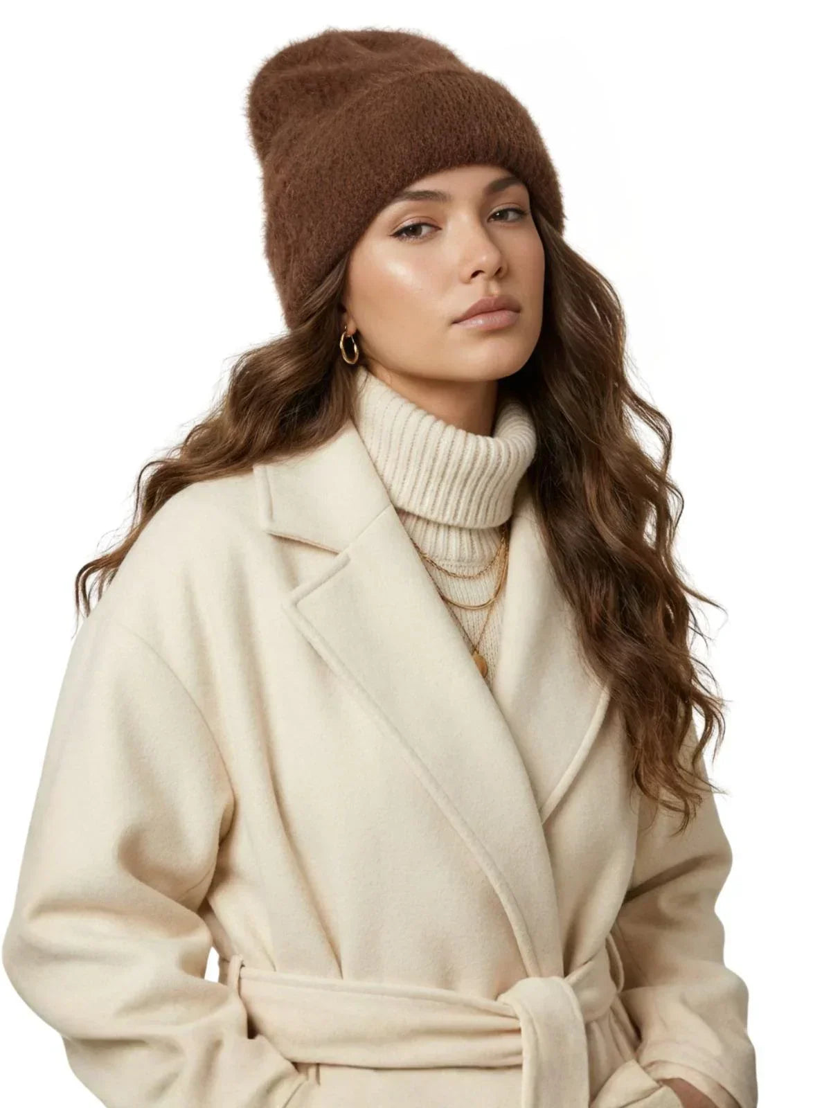 Women's Fluffy Alpaca Beanies Warm Knitted Hat Winter Bonnet