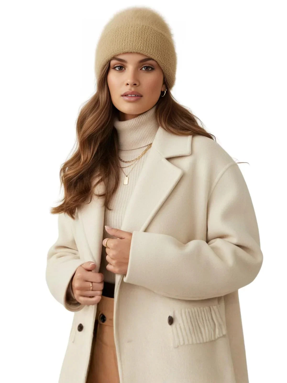 Women's Fluffy Alpaca Beanies Warm Knitted Hat Winter Bonnet