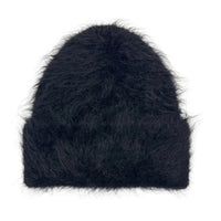 Thumbnail for Black fuzzy alpaca beanie hat on a white background