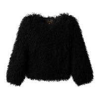 Thumbnail for Black fuzzy faux fur jacket on a white background