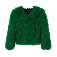 Thumbnail for Green fluffy faux fur jacket on a white background