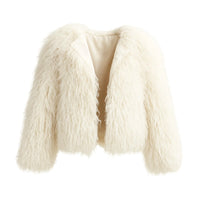 Thumbnail for White fluffy faux fur jacket on a white background