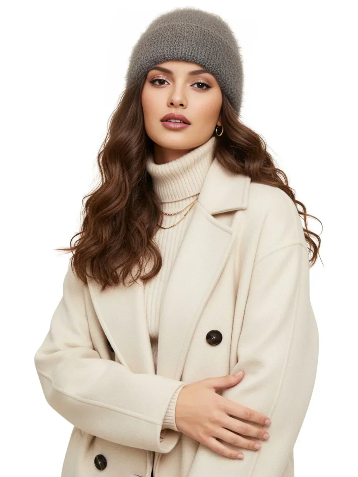 Women's Fluffy Alpaca Beanies Warm Knitted Hat Winter Bonnet