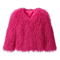 Thumbnail for Pink fluffy faux fur jacket on a white background