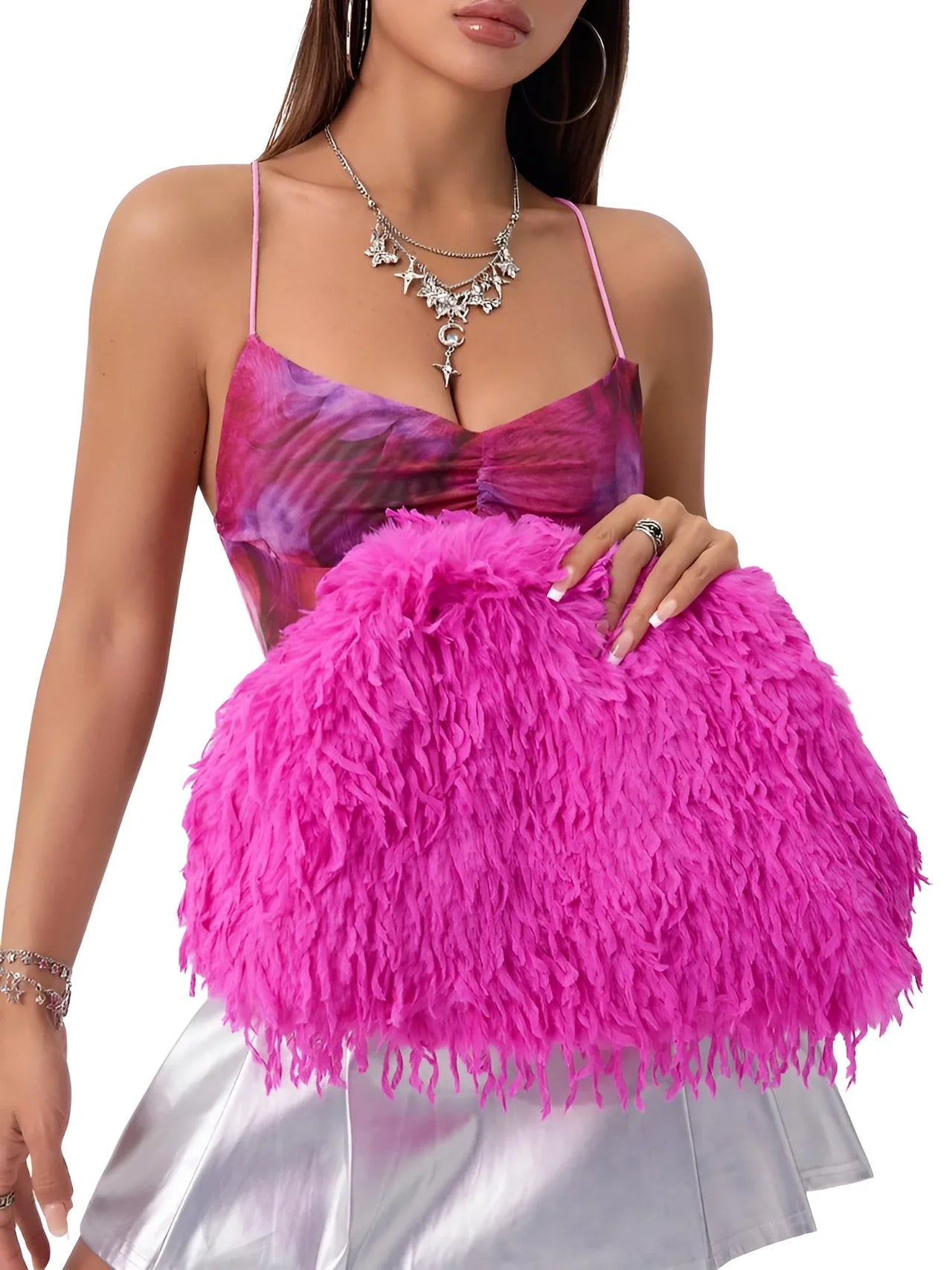 Women's Fuzzy Clutch Bag Y2K Party Bag Large Capacity Women's Purse