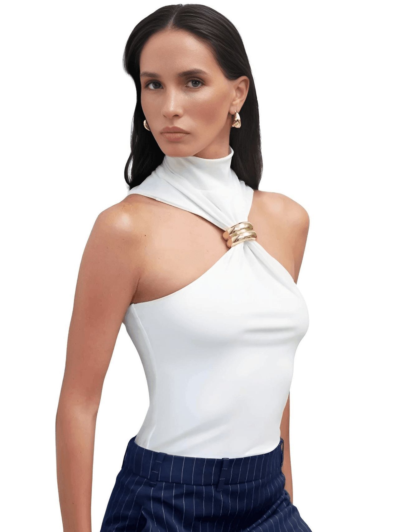 Women's Gold Ring Tank Top Sleeveless Camisole Skinny Knitted Tops, Drestiny, Tank Tops, Sleeveless, Camisoles, Mock Neck, Casual Shirts, S, M, L, XL, 4, 6, 8, 10, 12, United States, USA, Canada, Australia, New Zealand, United Kingdom, Gender_Women, UK, White, Black, Brown, Pink, Green, gold ring tank top women, metal ring tank top, o ring tank top, gold hardware tank top, gold ring detail tank top, shopdrestiny.com