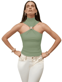 Thumbnail for Women's Gold Ring Tank Top Sleeveless Camisole Skinny Knitted Tops, Drestiny, Tank Tops, Sleeveless, Camisoles, Mock Neck, Casual Shirts, S, M, L, XL, 4, 6, 8, 10, 12, United States, USA, Canada, Australia, New Zealand, United Kingdom, Gender_Women, UK, White, Black, Brown, Pink, Green, gold ring tank top women, metal ring tank top, o ring tank top, gold hardware tank top, gold ring detail tank top, shopdrestiny.com