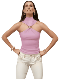Thumbnail for Women's Gold Ring Tank Top Sleeveless Camisole Skinny Knitted Tops, Drestiny, Tank Tops, Sleeveless, Camisoles, Mock Neck, Casual Shirts, S, M, L, XL, 4, 6, 8, 10, 12, United States, USA, Canada, Australia, New Zealand, United Kingdom, Gender_Women, UK, White, Black, Brown, Pink, Green, gold ring tank top women, metal ring tank top, o ring tank top, gold hardware tank top, gold ring detail tank top, shopdrestiny.com