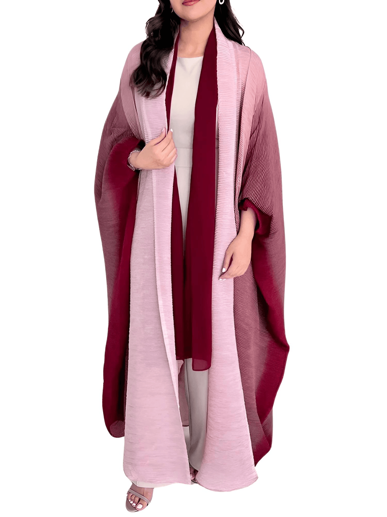 Women's Gradient Pleated Jacket Bat Sleeve Scarf Collar Long Jacket Female Fashion Clothing -, Jackets , Drestiny , Australia, Black, Blue, Brown, Burgundy, Coffee, Dark Brown, Dark Green, Dark Grey, Dark Red, Gold, Green, Jackets, Light Blue, Light Brown, Light Purple, Long Sleeves, New Zealand, Orange, Pink, Purple, United Kingdom, United States, Violet Red, Yellow , Drestiny , www.shopdrestiny.com