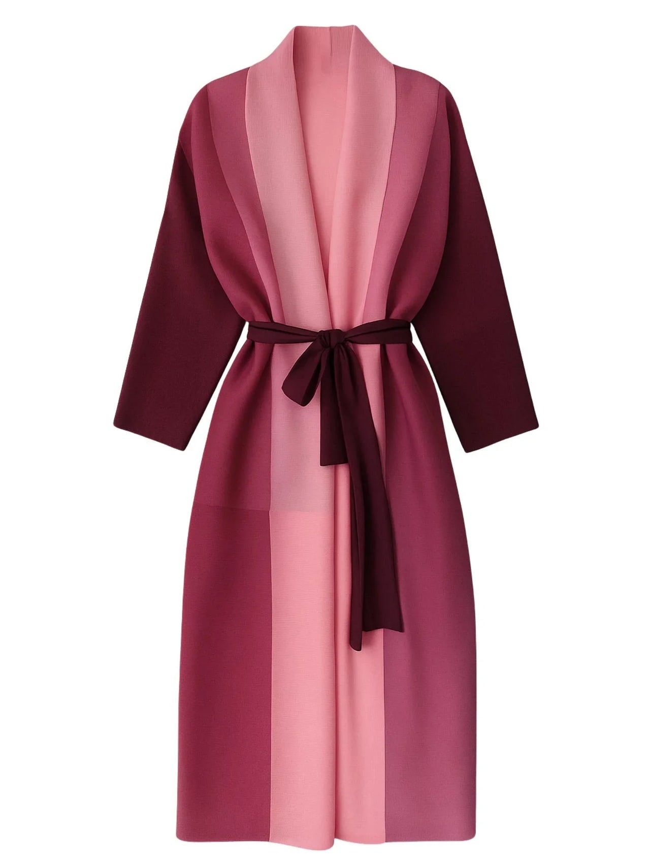 Pink and burgundy jacket with a belt on a white background