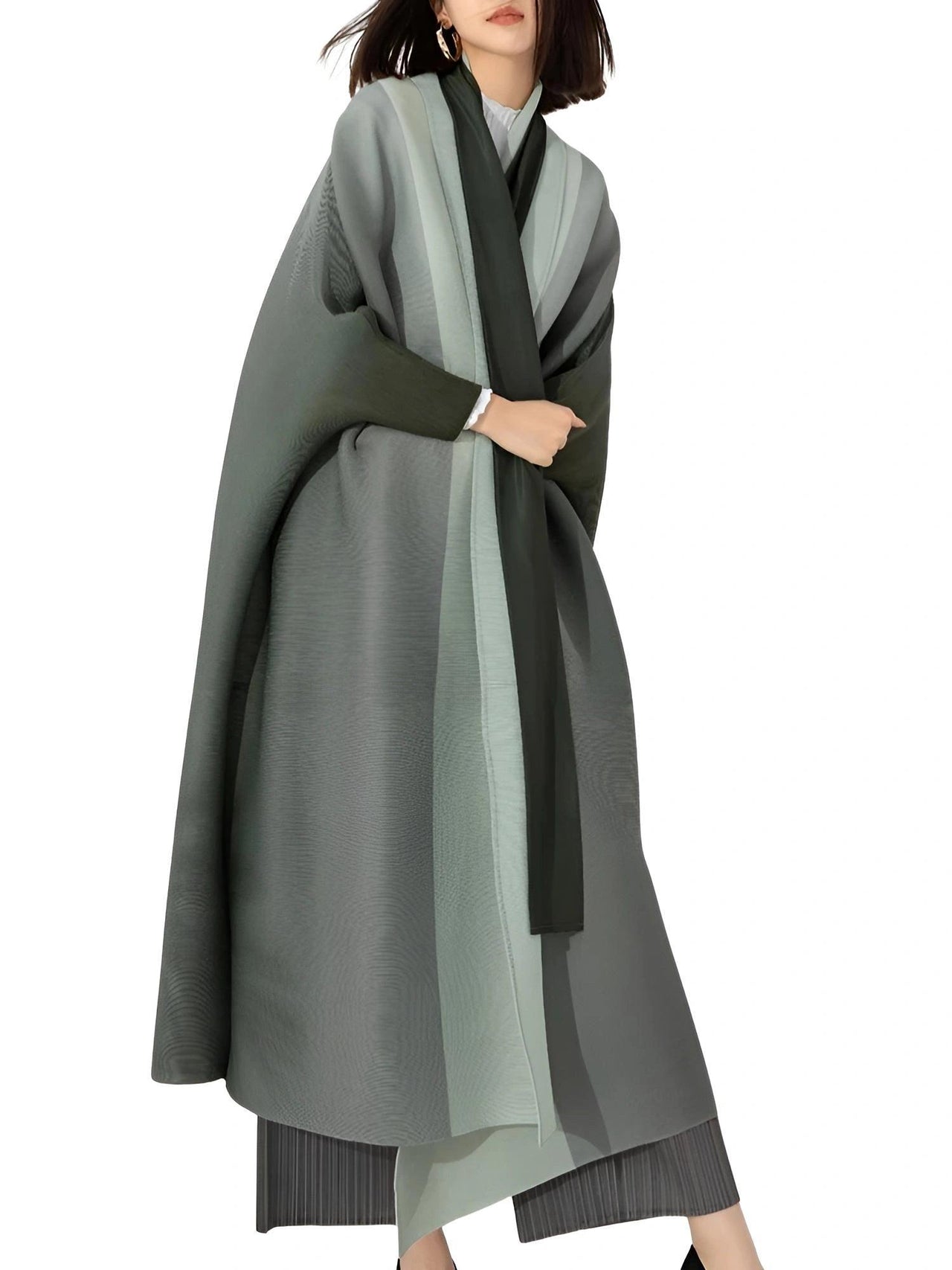 Women's Gradient Pleated Jacket Bat Sleeve Scarf Collar Long Jacket Female Fashion Clothing -, Jackets , Drestiny , Australia, Black, Blue, Brown, Burgundy, Coffee, Dark Brown, Dark Green, Dark Grey, Dark Red, Gold, Green, Jackets, Light Blue, Light Brown, Light Purple, Long Sleeves, New Zealand, Orange, Pink, Purple, United Kingdom, United States, Violet Red, Yellow , Drestiny , www.shopdrestiny.com