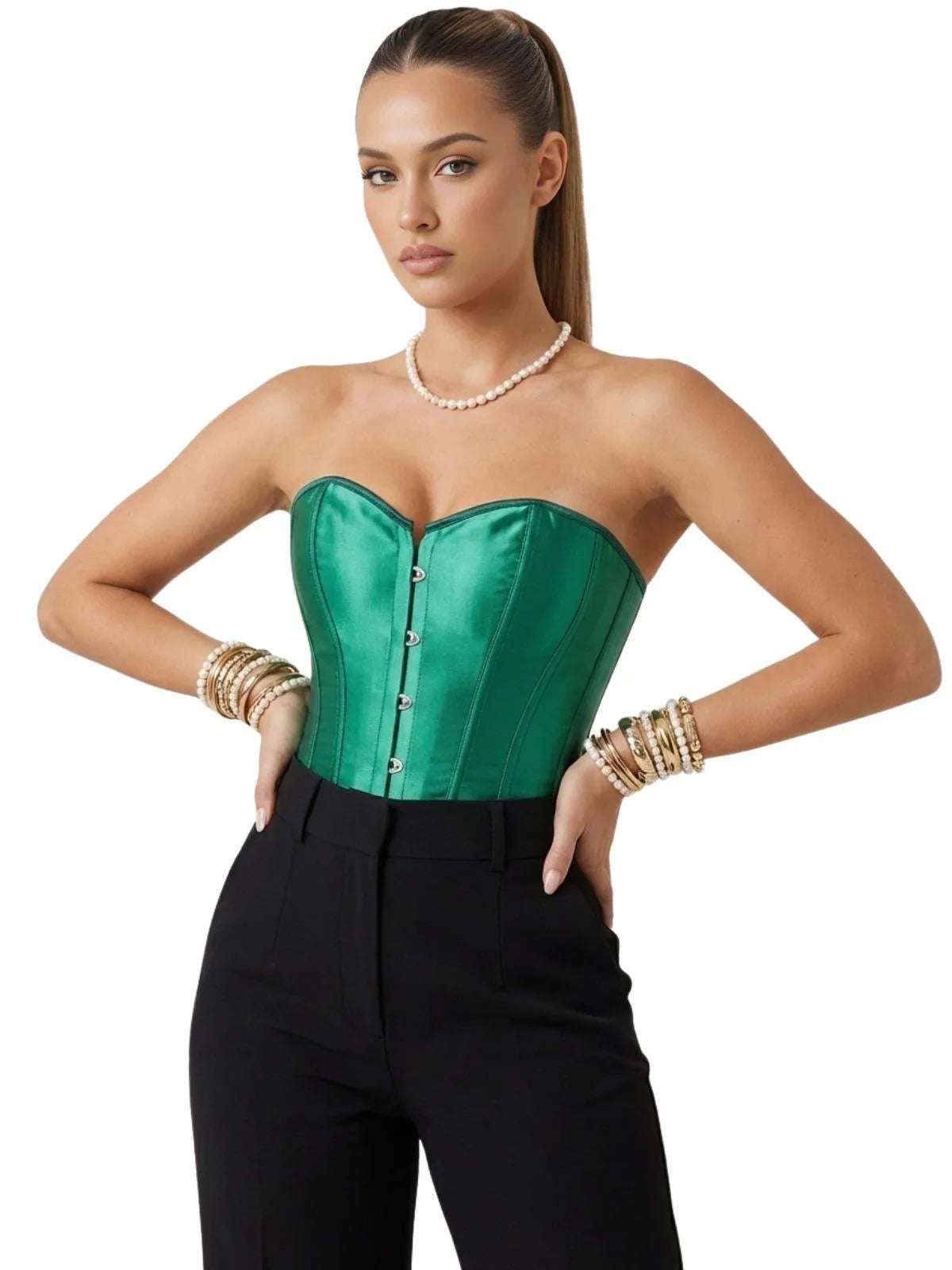 Women's Satin Corset Top Plus Size Bustiers Over Bust Sexy Vintage Style Bridal Corset Women