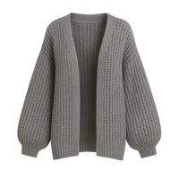Thumbnail for Grey ribbed oversized cardigan on a white background