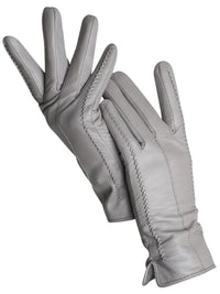 Thumbnail for Pair of grey leather gloves on a white background