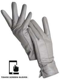 Thumbnail for Grey leather gloves with a touch screen icon on a white background
