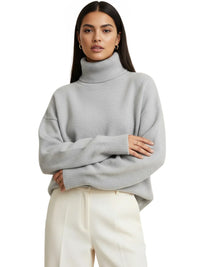 Thumbnail for Women's Oversized Turtleneck Sweater Elegant Thick Pullover Knitted Jumper Long Sleeve Sweaters