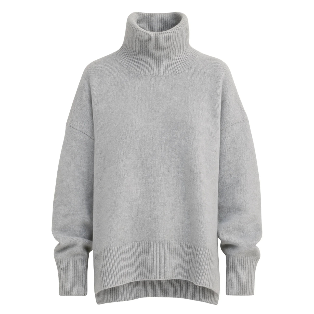 Grey turtleneck sweater on a white background