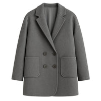 Thumbnail for Grey wool coat with double-breasted buttons on a white background