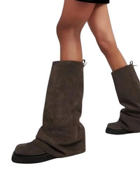Thumbnail for Women's High-Fashion Slouch Boots Real Leather Chunky Sole Boots For Women, Drestiny, Knee Highs, Ankle Boots, Dark Brown, Brown, Black, Off White, 5, 6, 7, 8, 9, 10, 11, 12, United States, USA, Canada, Australia, New Zealand, United Kingdom, UK, Slouch boots women's, knee high slouch boots, Suede slouch boots, Women's slouch boots, brown slouch boots, Slouchy knee high boots, shopdrestiny.com
