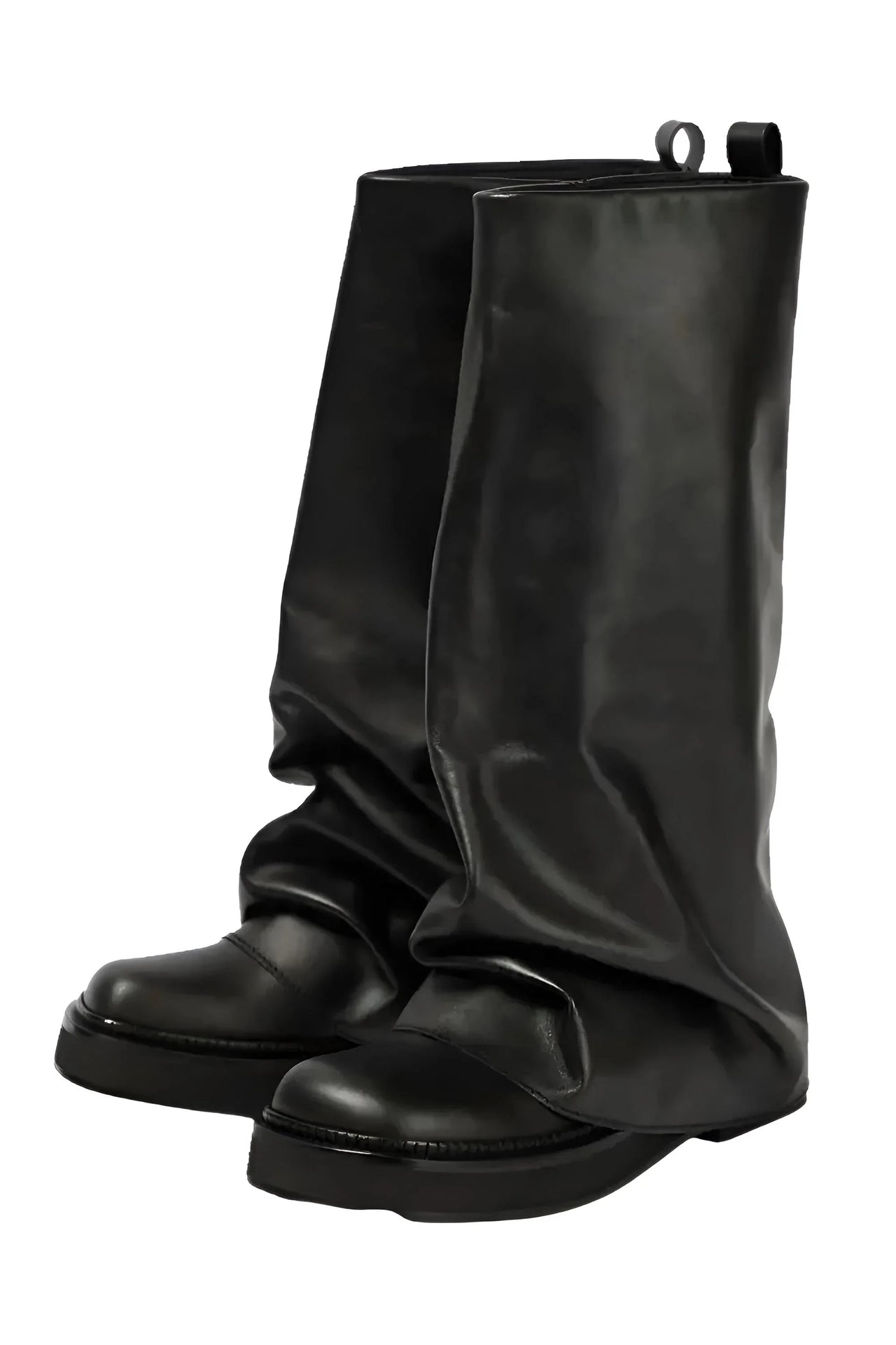 Black knee-high boots on a white background