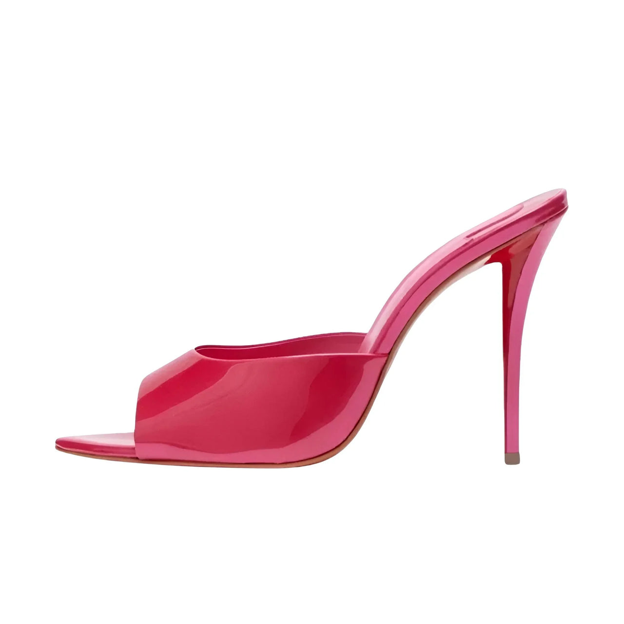 Pink high-heel red sole shoe on a white background