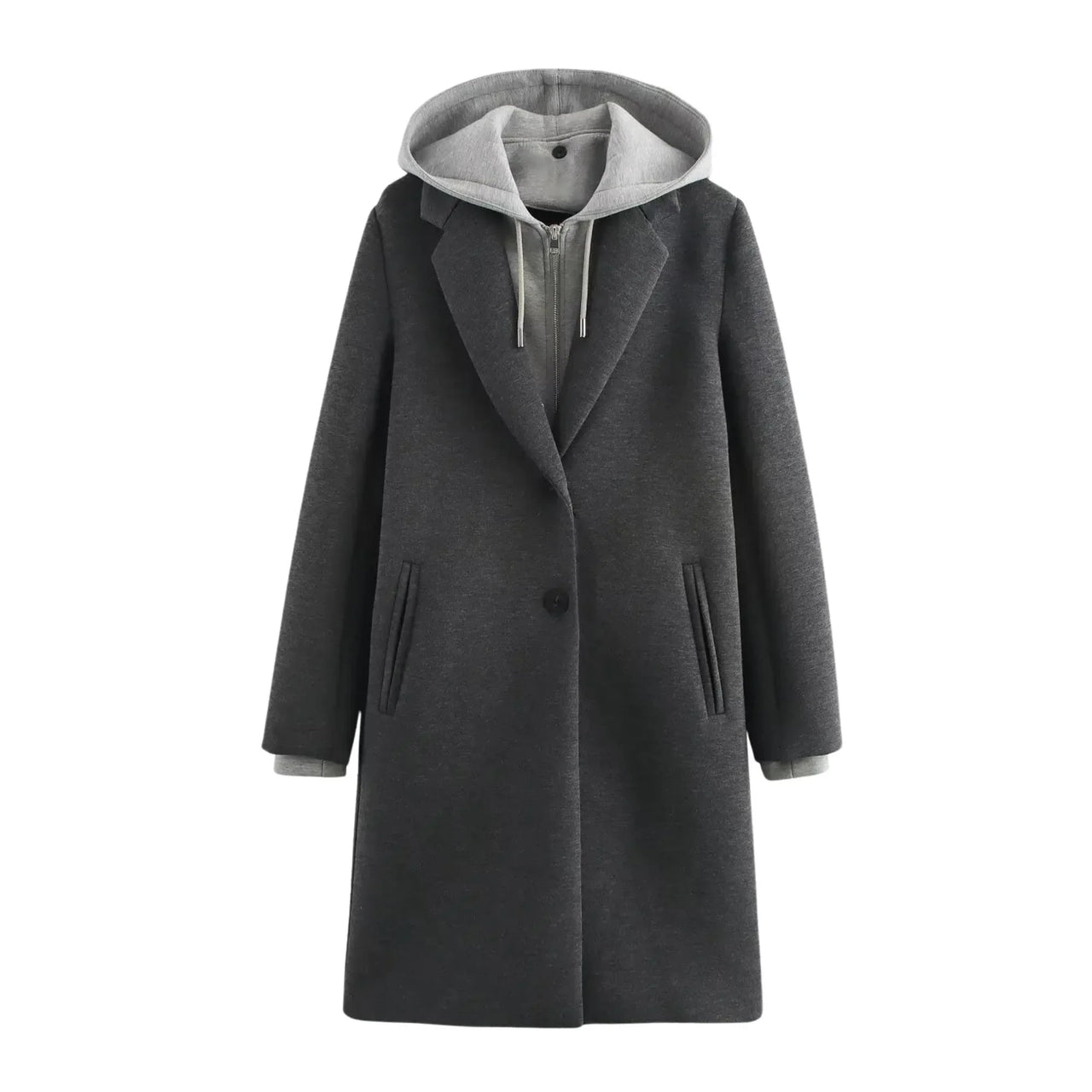 Gray coat with a hood on a white background