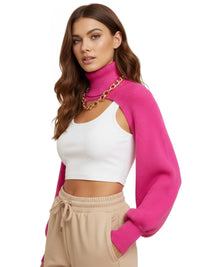 Thumbnail for Women's Turtleneck Bolero Sweater Long Lantern Sleeve Pullover Top