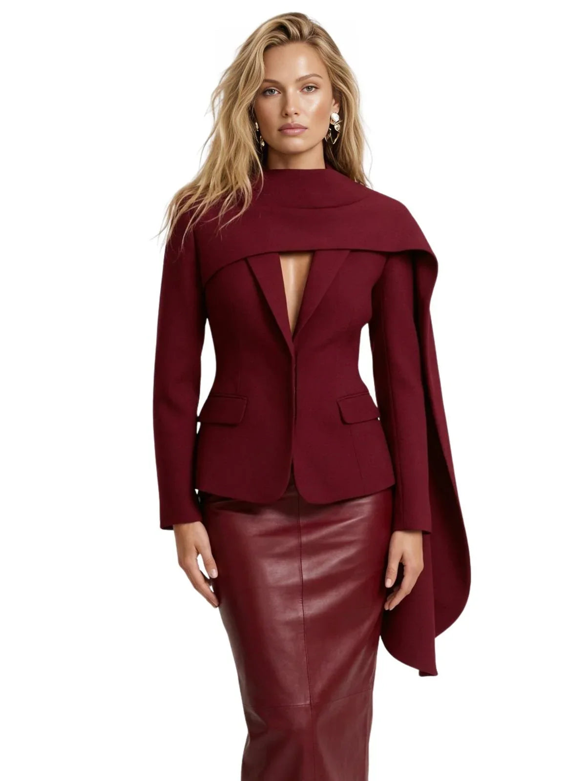 Women's Jacket With Scarf Collar Long Sleeve Spliced Pocket Designer Coats Female Fashion Style