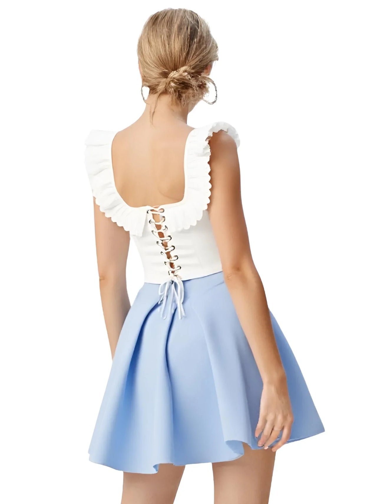 Women's Lace-Up Corset Top Sexy Summer Crop Top Women's Lace Tank Top, Drestiny, Corsets, Crop Tops, Tank Tops, Casual Shirts, Sleeveless, XS, S, M, L, White, Sky Blue, United States, USA, Canada, Australia, New Zealand, lace up corset top, sexy crop top, lace tank top women's, summer going out tops,  bodice top, shopdrestiny.com