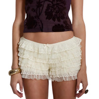 Thumbnail for White lace bloomers worn by a person on a white background