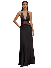 Thumbnail for Women's Lace Halter Maxi Dress Deep V Neck Sleeveless High Waist Elegant Long Dress, Maxi Dresses, Dresses, Drestiny, Sleeveless, S, M, L, 4, 6, 8, 10, White, Pink, Black, United States, USA, Canada, Australia, New Zealand, United Kingdom, UK, lace halter maxi dress, women's black lace maxi dress halter, long lace halter dress, boho lace halter maxi dress, formal lace halter dress, lace halter neck maxi dress, ladies lace maxi dress halter, occasion wear lace halter maxi dress, shopdrestiny.com
