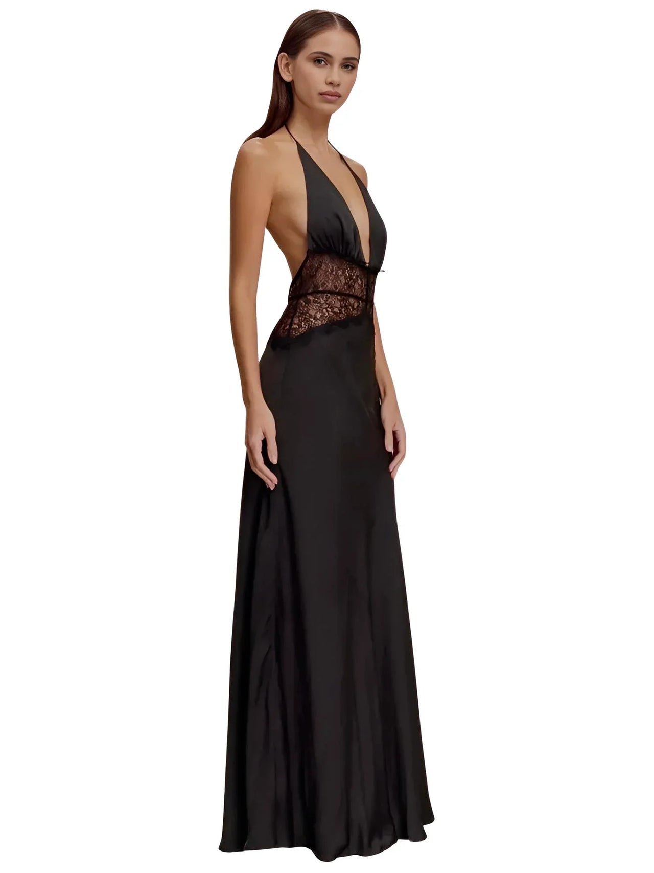 Women's Lace Halter Maxi Dress Deep V Neck Sleeveless High Waist Elegant Long Dress, Maxi Dresses, Dresses, Drestiny, Sleeveless, S, M, L, 4, 6, 8, 10, White, Pink, Black, United States, USA, Canada, Australia, New Zealand, United Kingdom, UK, lace halter maxi dress, women's black lace maxi dress halter, long lace halter dress, boho lace halter maxi dress, formal lace halter dress, lace halter neck maxi dress, ladies lace maxi dress halter, occasion wear lace halter maxi dress, shopdrestiny.com